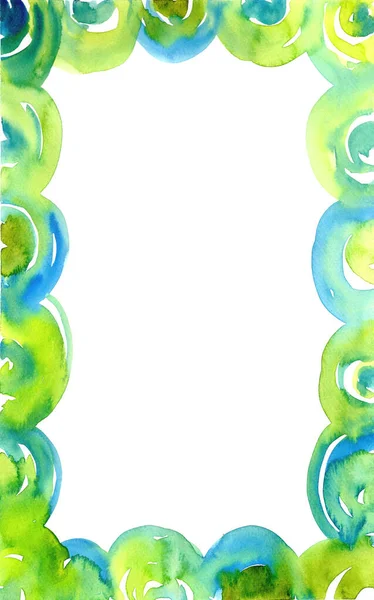 Zielony Niebieskie Abstrakcyjne Tło Koła Ręczne Malowanie Akwareli Białym Tle — Zdjęcie stockowe