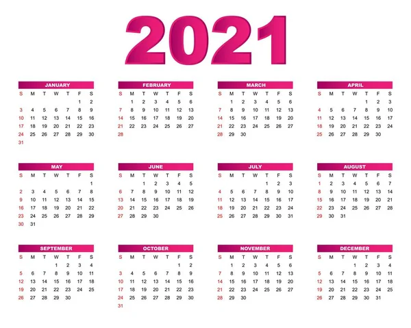 Disegno Vettoriale Illustrazione Del Calendario Semplice Prossimo 2021 Anno — Vettoriale Stock