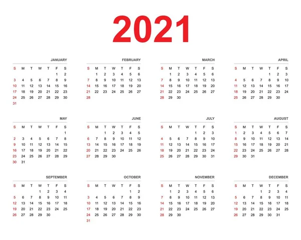 Дизайн Векторна Ілюстрація Простого Календаря Наступний 2021 Рік — стоковий вектор