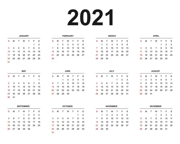 Design Vector Illustration Simple Calendar Next 2021 Year — Stock Vector