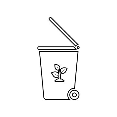 Bitkiyle birlikte atık kutusunun ikonunun vektör çizimi, toprakla filizlenir