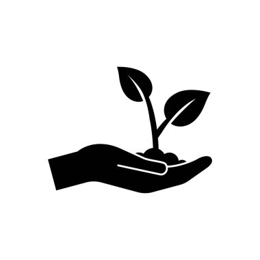 İkonun vektör çizimi, toprak ile el ele tutuşan bitki.