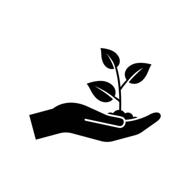 İkonun vektör çizimi, toprak ile el ele tutuşan bitki.