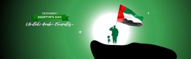Anma Günü için vektör illüstrasyon bayrağı, her yıl 1 Aralık 'ta Birleşik Arap Emirlikleri' nde askeri adam ve bayrak siluetleri ile Şehitler Günü kutlanıyor. 
