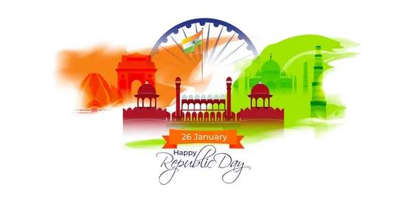 Vector Illustration Greeting Banner Indian Republic Day January — Stock Vector