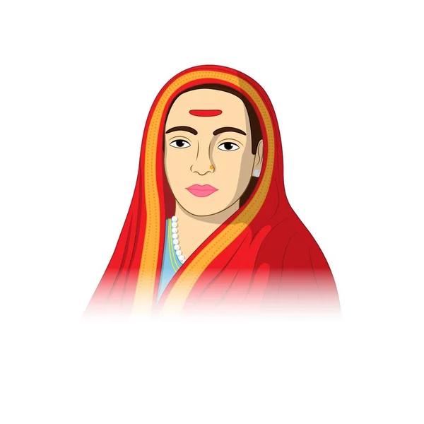 額にビンディの記号を持つインド人女性のベクトル図 — ストックベクタ