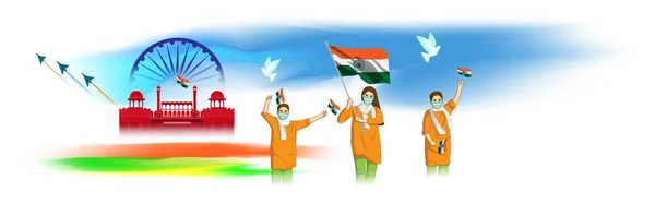 Illustration Vectorielle Personnes Fort Rouge Sur Les Couleurs Drapeau Indien — Image vectorielle