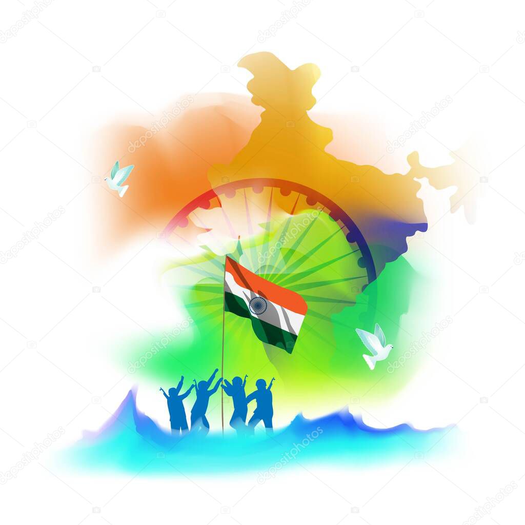 Vector illustration of a set of symbols of the peace of the Indian nation. patriotic template with Indian colors flag 