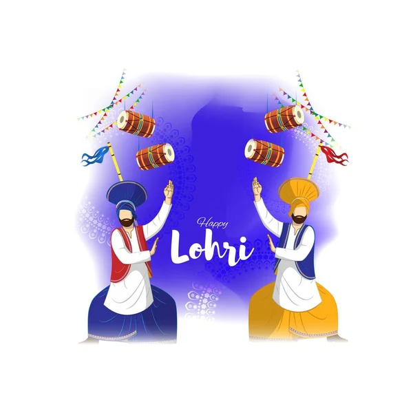 Vektorová Ilustrace Slavnostního Banneru Happy Lohri Lidé Tančí Slaví Bubnem — Stockový vektor