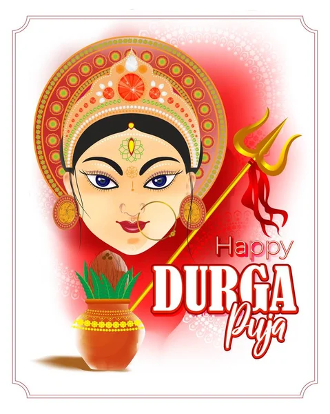 Illustration Goddess Durga Face Happy Durga Puja Subh Navratri Maa — Stock Vector