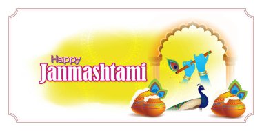 Tanrı Krishna Hand 'in güzel bir flüt tutmasının vektör çizimi Janmashtmi' nin parlak altın arkaplanlı, tereyağı kaplamalı anlamına gelir.