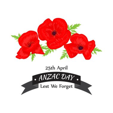 Haşhaş çiçekli Anzak Günü 'nün vektör illüstrasyonu. 25 Nisan. Avustralya ve Yeni Zelanda 'da Ulusal Anma Günü.