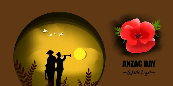 Vektor Illustration Koncept Anzac Day Med Vallmo Blommor April Nationell — Stock vektor