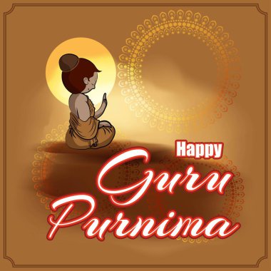 Guru Purnima konsept pankartın vektör illüstrasyonu, öğrencinin manevi öğretmene olan minnettarlığını dile getirmesi.