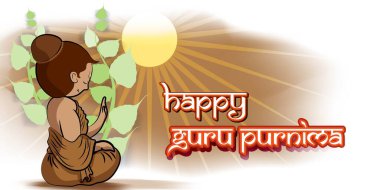 Guru Purnima konsept pankartın vektör illüstrasyonu, öğrencinin manevi öğretmene olan minnettarlığını dile getirmesi.