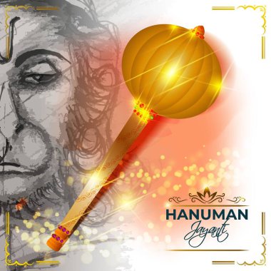 Hindu tanrısı Hanuman 'ın silahı Gada ile Hanuman Jayanti' nin vektör illüstrasyonu..
