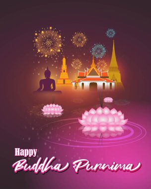 Hint Buddha Purnima Festivali metinli, resimli Buda 'nın oturduğunu ve meditasyona gömüldüğünü gösteriyor.