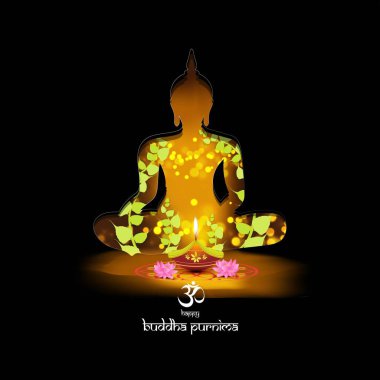 Hint Buddha Purnima Festivali metinli, resimli Buda 'nın oturduğunu ve meditasyona gömüldüğünü gösteriyor.