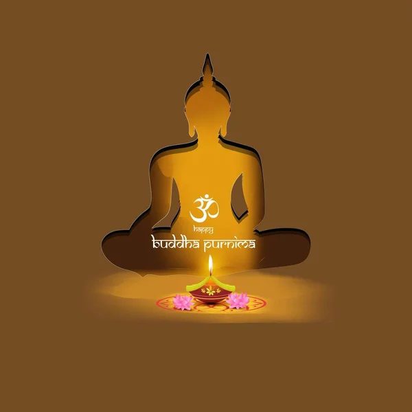 带有文字的印度菩提树节 图上是佛坐与冥想的画面 — 图库矢量图片