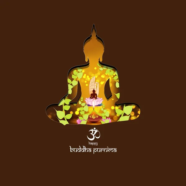Индийский Фестиваль Будды Пурнимы Текстом Иллюстрация Показывает Будду Сидящим Поглощенным — стоковый вектор