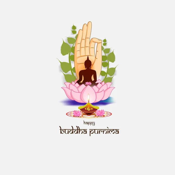 Ινδικό Φεστιβάλ Βούδα Purnima Κείμενο Εικόνα Δείχνει Βούδα Καθίσματα Και — Διανυσματικό Αρχείο