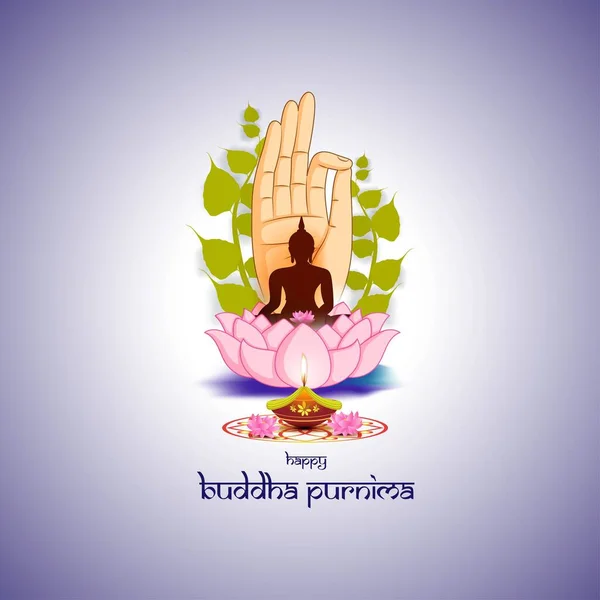 Ινδικό Φεστιβάλ Βούδα Purnima Κείμενο Εικόνα Δείχνει Βούδα Καθίσματα Και — Διανυσματικό Αρχείο