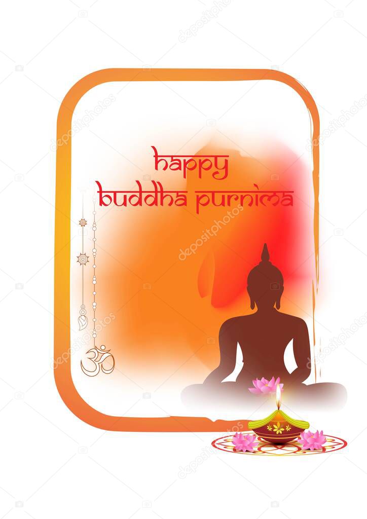 Indian Buddha Purnima festival with text, illustration is showing Buddha seating and absorbed in meditation