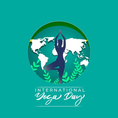 Uluslararası Yoga Günü konsept afişinin vektör illüstrasyonu, 21 Haziran.