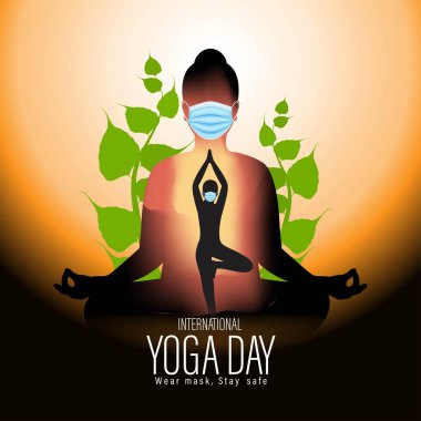 Uluslararası Yoga Günü konsept afişinin vektör illüstrasyonu, 21 Haziran.