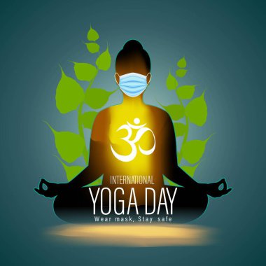 Uluslararası Yoga Günü konsept afişinin vektör illüstrasyonu, 21 Haziran.