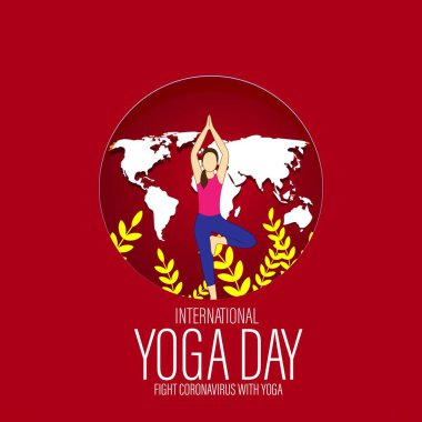 Uluslararası Yoga Günü konsept afişinin vektör illüstrasyonu, 21 Haziran.