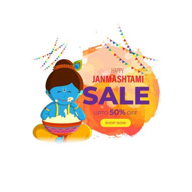 Hint festivali Janmashtami satış afişi için vektör illüstrasyonu