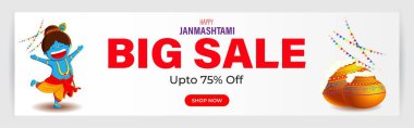 Hint festivali Janmashtami satış afişi için vektör illüstrasyonu
