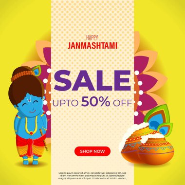 Hint festivali Janmashtami satış afişi için vektör illüstrasyonu