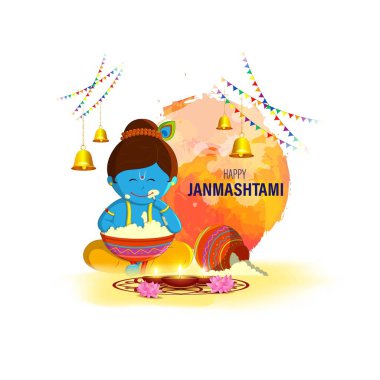 Hint festivali için vektör illüstrasyonu Mutlu Janmashtami