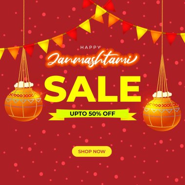 Hint festivali Janmashtami satış afişi için vektör illüstrasyonu