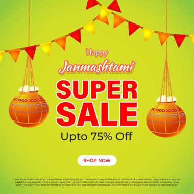Hint festivali Janmashtami satış afişi için vektör illüstrasyonu