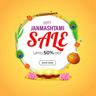 Hint festivali Janmashtami satış afişi için vektör illüstrasyonu