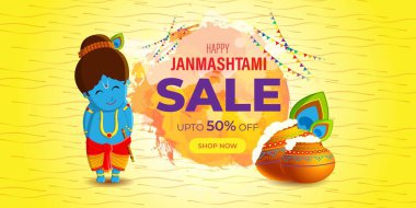 Hint festivali Janmashtami satış afişi için vektör illüstrasyonu