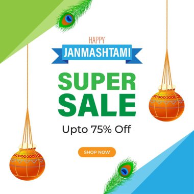 Hint festivali Janmashtami satış afişi için vektör illüstrasyonu