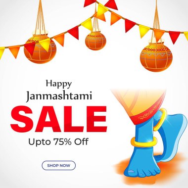 Hint festivali Janmashtami satış afişi için vektör illüstrasyonu