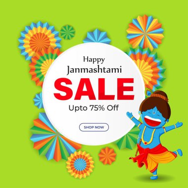 Hint festivali Janmashtami satış afişi için vektör illüstrasyonu