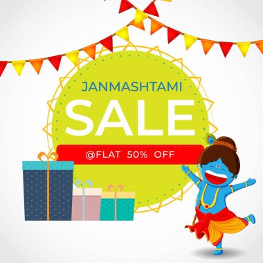 Hint festivali Janmashtami satış afişi için vektör illüstrasyonu