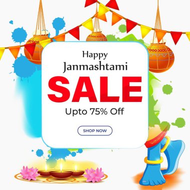 Hint festivali Janmashtami satış afişi için vektör illüstrasyonu
