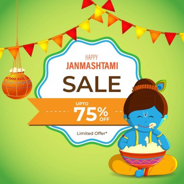 Hint festivali Janmashtami satış afişi için vektör illüstrasyonu