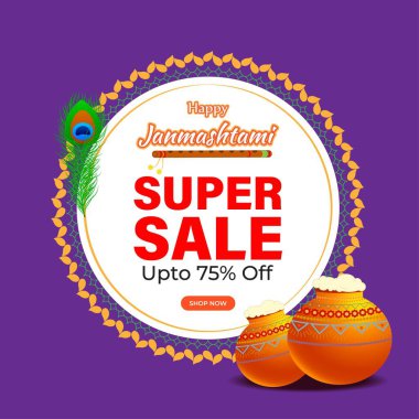 Hint festivali Janmashtami satış afişi için vektör illüstrasyonu