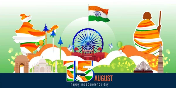 Ilustración Vectorial Para Feliz Día Independencia India Agosto — Archivo Imágenes Vectoriales