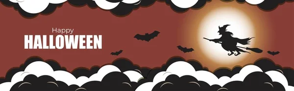 Vektor Illustration Halloween Festival Med Skrämmande Pumpor Flygande Fladdermöss Häxa — Stock vektor
