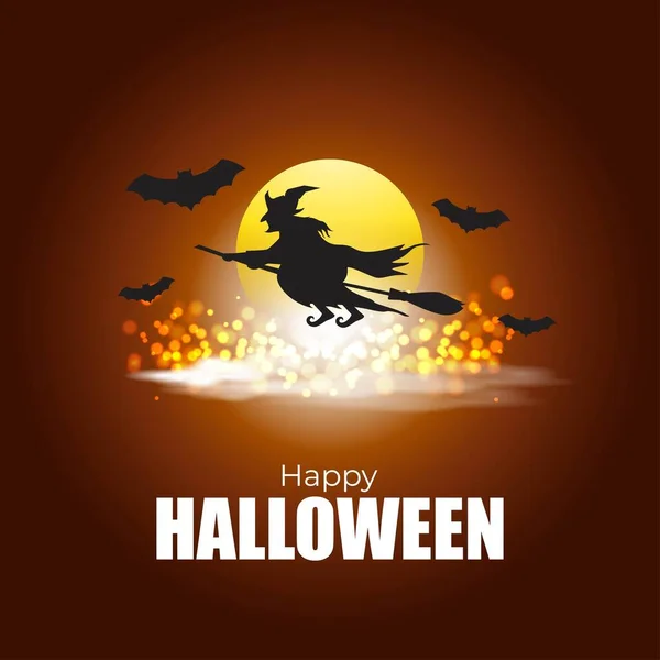 Vektor Illustration Halloween Festival Med Skrämmande Pumpor Flygande Fladdermöss Häxa — Stock vektor