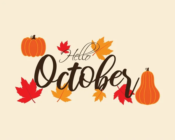 Vector Illustration Concept Hello October Welcome Banner Осіннє Листя — стоковий вектор